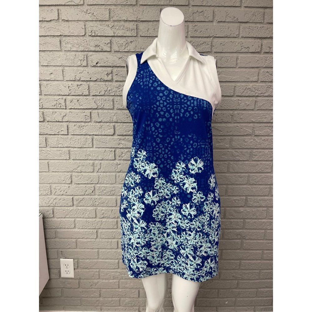 Izod Golf Textured Floral Print Sleeveless Active Dress With Pockets Size S
